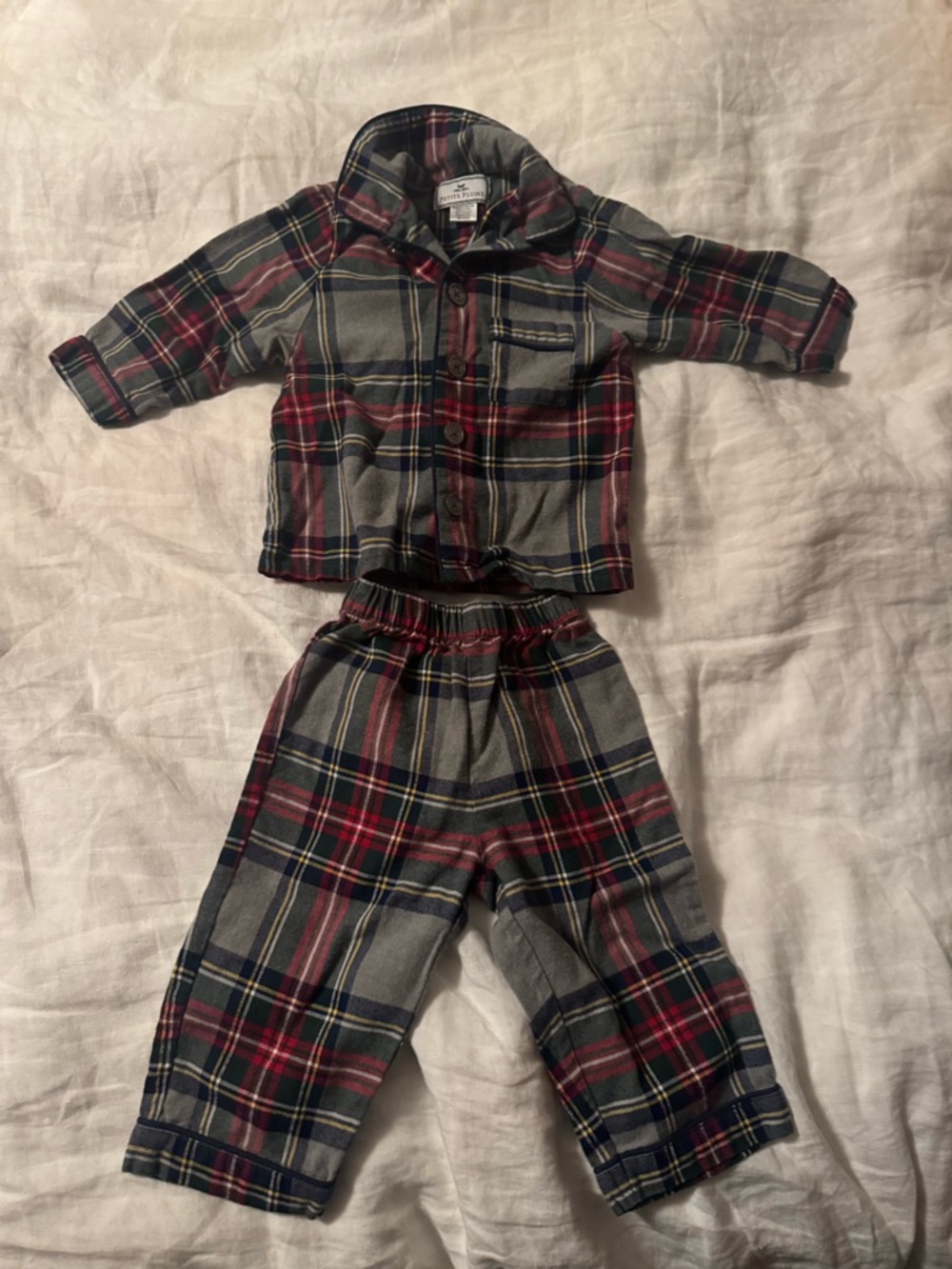 Petite Plume Plaid Flannel Pajama Set - Red & Gray 6-12 months